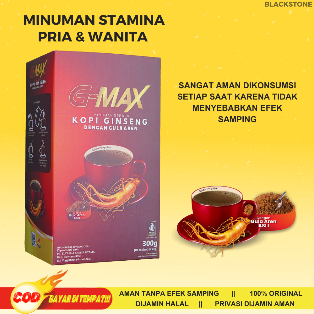 

GMAX Minuman Kopi Gingseng Stamina Pria Tahan LebihLamaa Original BPOM Halal - GMAX Kopi Gingseng Dengan Extra Gula Aren Halal