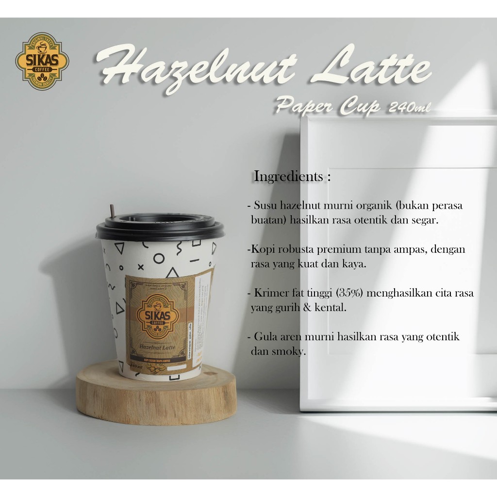

Sikas Coffee Hazelnut Latte Paper Cup 240ml Kopi Instan tinggal seduh