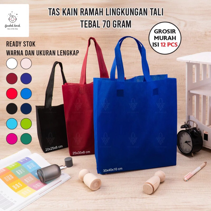 

[ISI 12] Tas Kain Spunbond Tebal 70 Gsm Polos Tali Jinjing Tote Bag Goodie Bag 20x25 25x35 30x40 cm