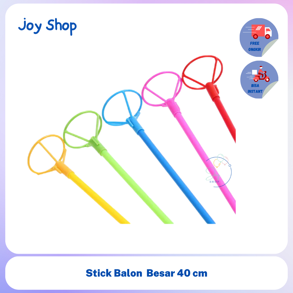 Stick Balon Foil Stik Cup Tongkat Gagang Balon PVC Besar 40 cm Satuan Warna Warni