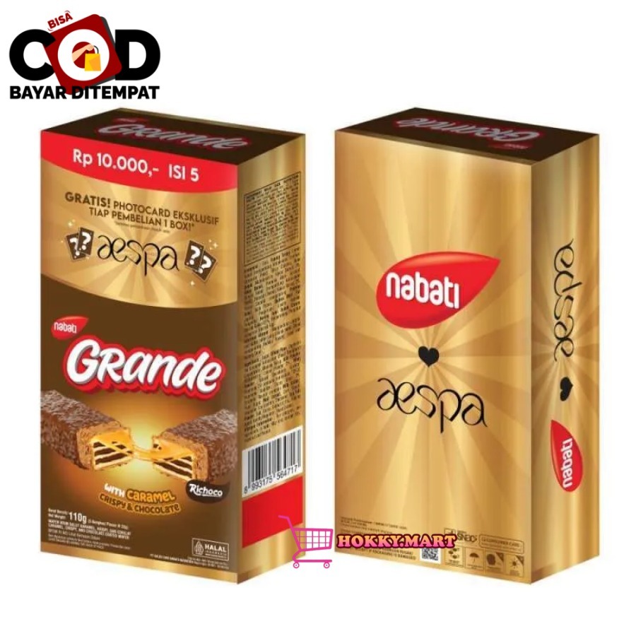

[ HOKKY ] Nabati Grande With Caramel Crispy & Chocolate Box lsi 5x22gr Nabati Grande Rhicoco Wafer Berlapis Cokelat Snack Cemilan Anak Murah Halal