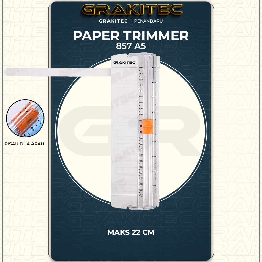 

Alat Pemotong Kertas A5 / A4 Vertikal / Paper Cutter / Paper Trimmer 857 A5 GRAKITEC Maks 22 CM