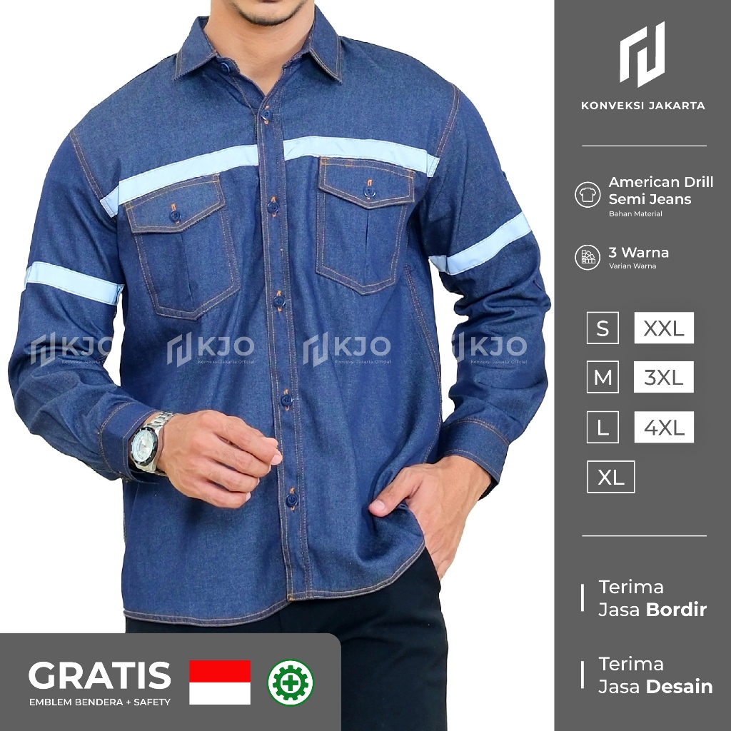 Wearpack Safety Jeans Baju Wearpack Kemeja Safety Jeans Pakaian Kerja Lapangan Lengan Panjang Pria W