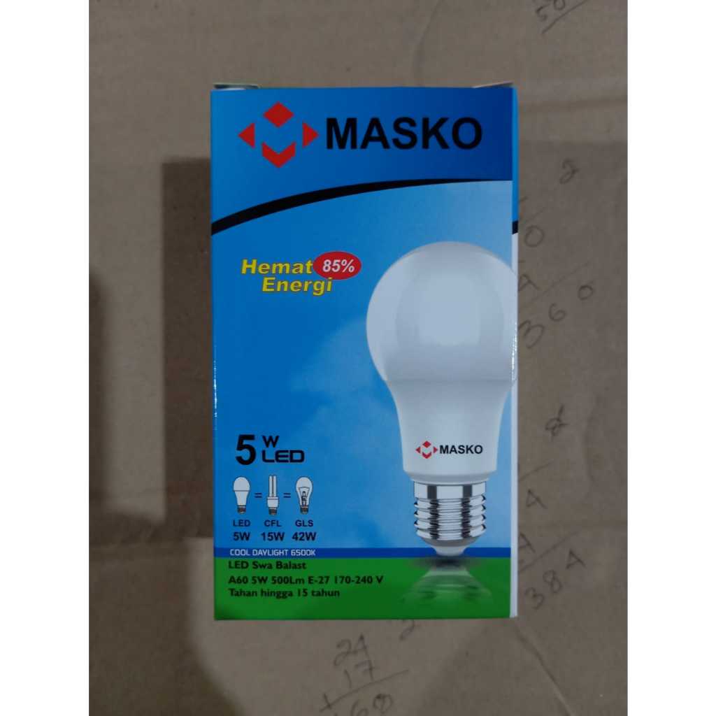 MASKO LED Bulb 5W Putih 6500k A60  Lampu LED Bulb Masko 5watt