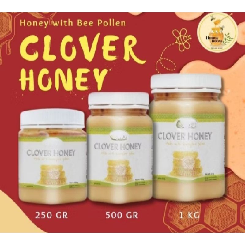 

madu clover honey 1kg,500gr,250gr exp 2026 free sendok kayu