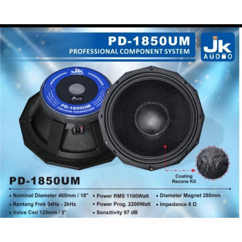 komponen subwoofer JK audio type PD 1850um