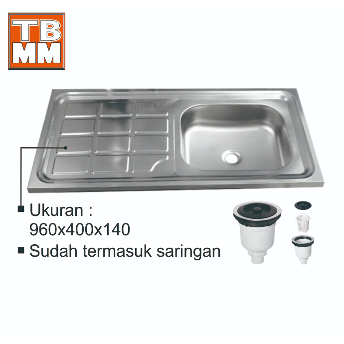BAK CUCI PIRING STAINLESS 96 CM 1 LUBANG