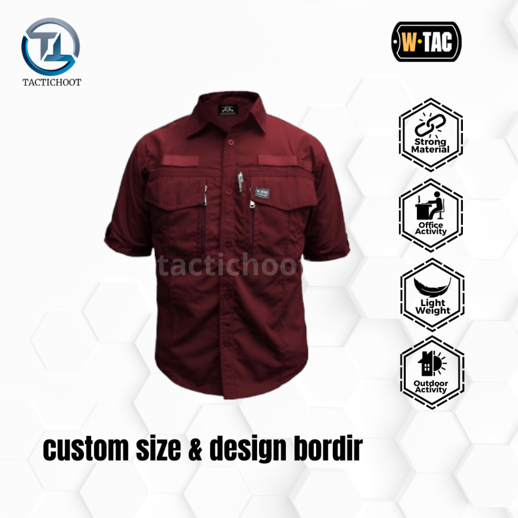 Kemeja Tactical W-TAC  Maroon 100% ORIGINAL Lengan Pendek Baju Kantor Reskrim Lapangan Activities