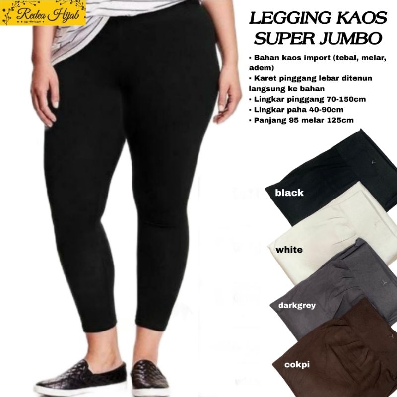 Legging Super Jumbo BB70 - 120 kg Bahan Kaos Impor Tebal Melar Lejing Wanita Hitam Putih Abu dll
