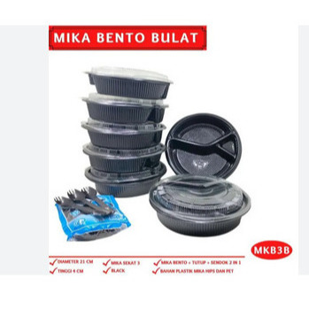 Mika Bento Sekat 3 + sendok 2 In 1 Mika Bento Bento Bulat (mika tumpeng sekat3)