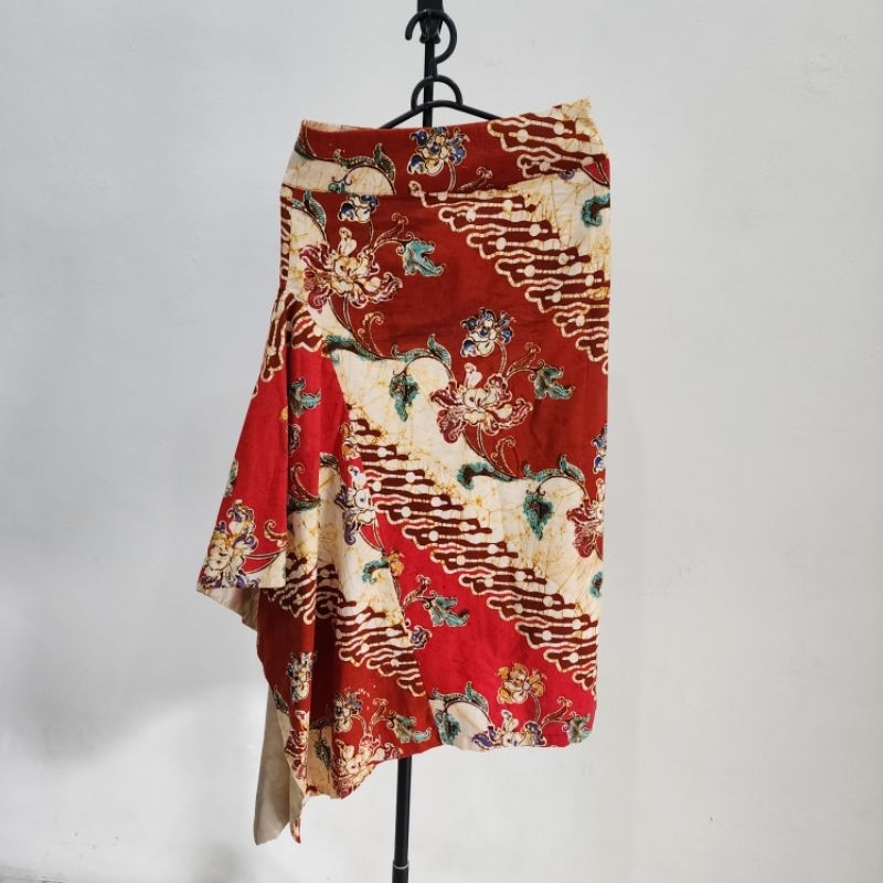Rok Batik panjang warna Merah Bata konbinasi krem