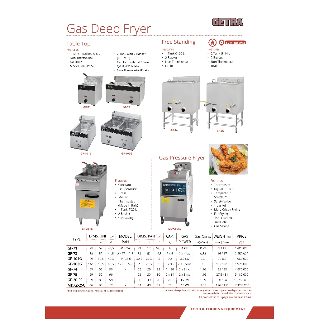 Gas Deep Fryer Getra Gf-102G / Deep Fryer Gas 2 Tank Low Pressure Gf-102G