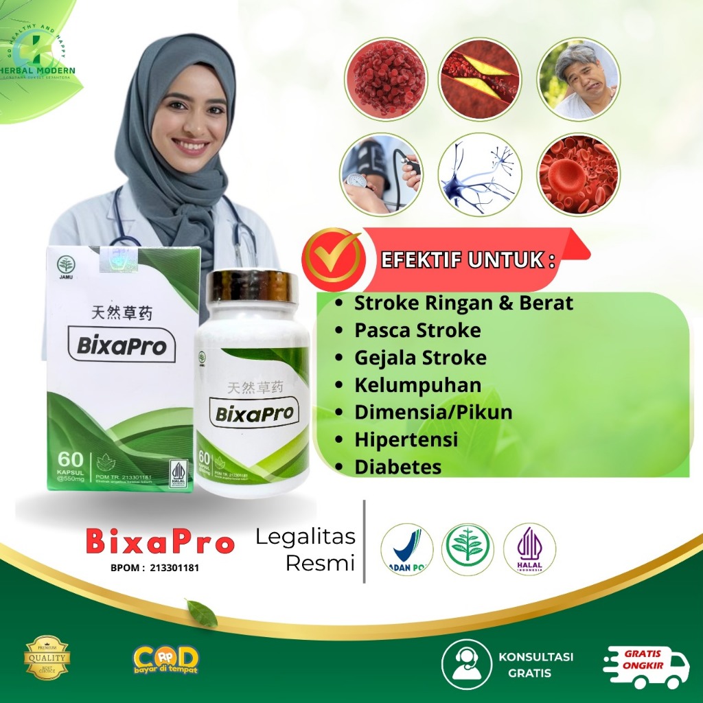 ORIGINAL BIXAPRO Atasi Stroke Herbal Alami Kemasan Isi 60 Kapsul