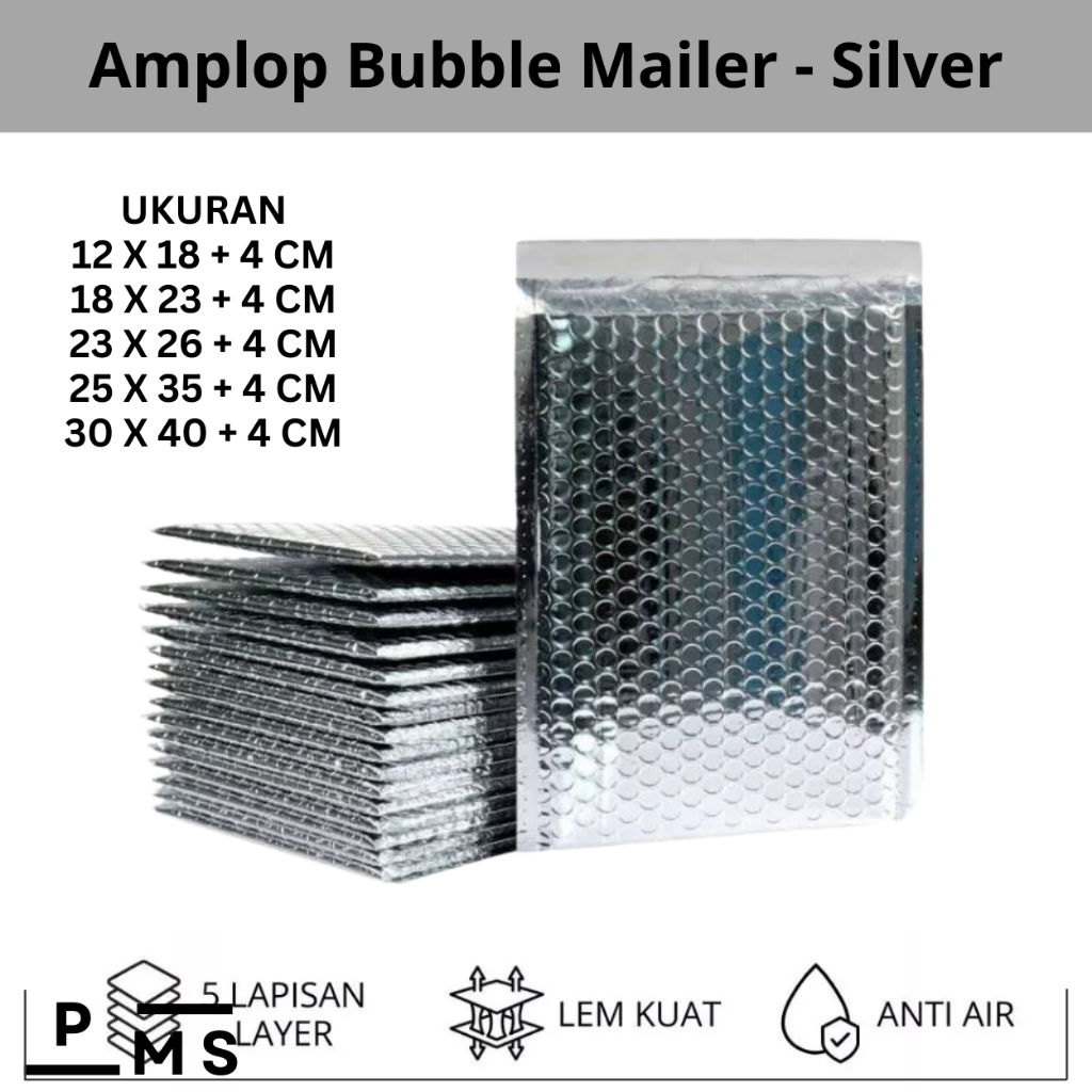 

Amplop Bubble Mailer Bag Silver Metalized Foil Silver - Polymailer Bubble Mailer Silver