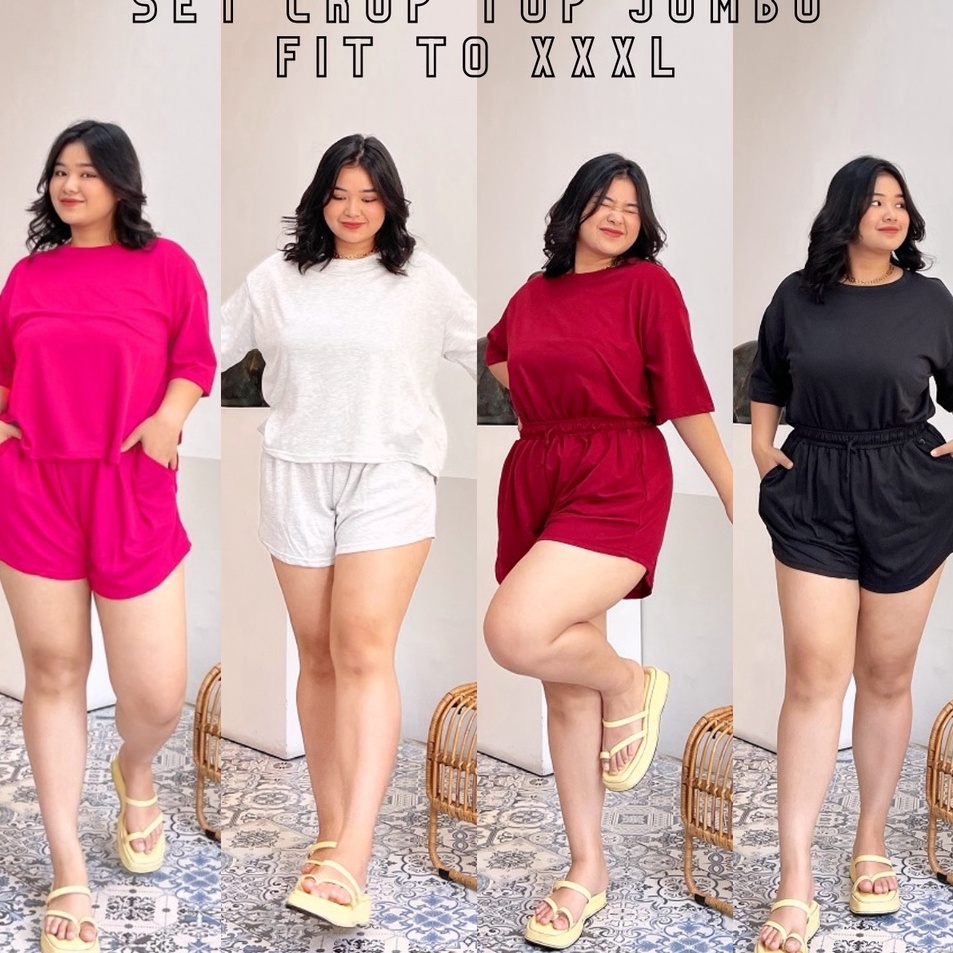 Bisa Cod Set Crop Top Jumbo Polos Wanita Setelan Crop Bigsize Set Crop Bahan Babyterry