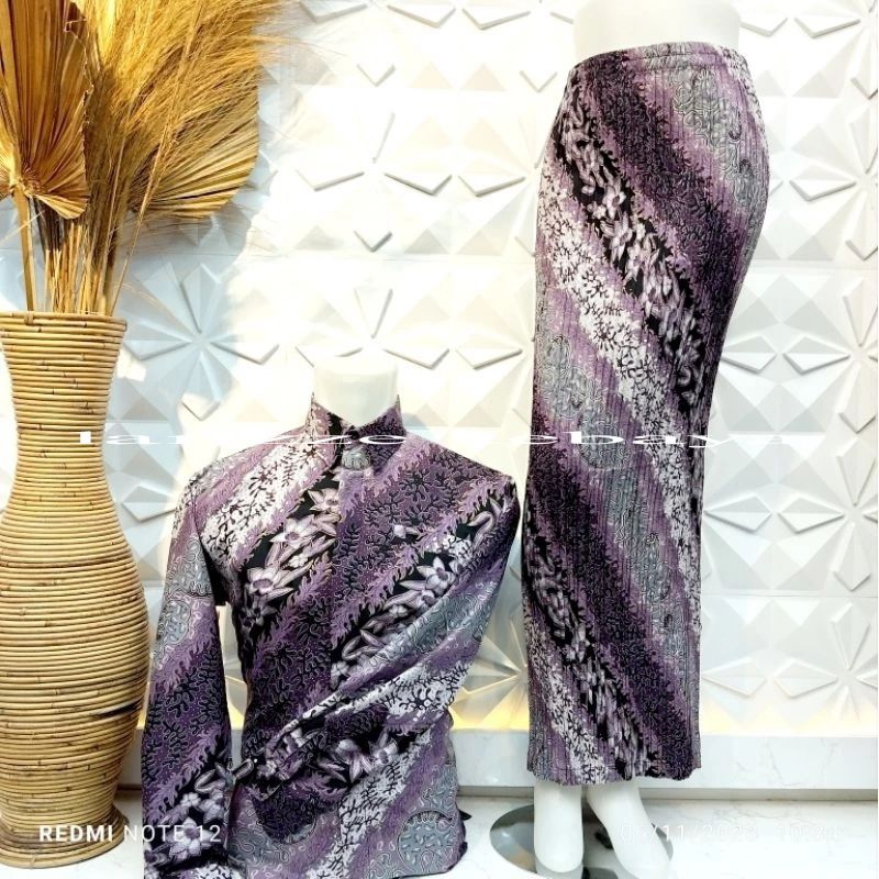 larizze kebaya - set couple kemeja batik pria lengan panjang couple rok span plisket kebaya