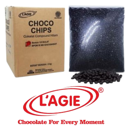 

Lagie Chocho Chips Cokelat Compound Hitan bentuk 1/2 bulat coklat kemasan pabrik 3 kg