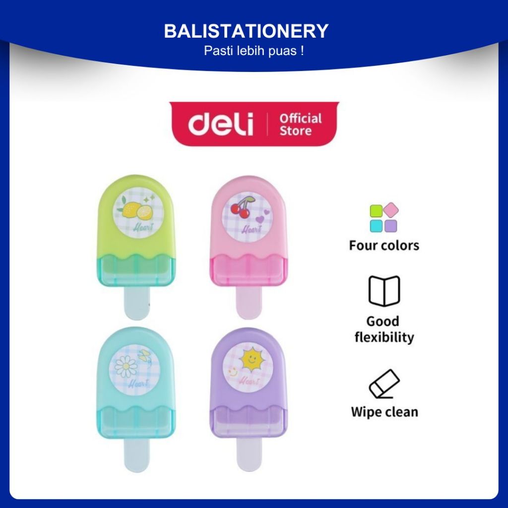 

Penghapus Es Krim Deli 71122 – Eraser Bentuk Unik Ice Cream Lucu & Bersih – 4 Warna Random