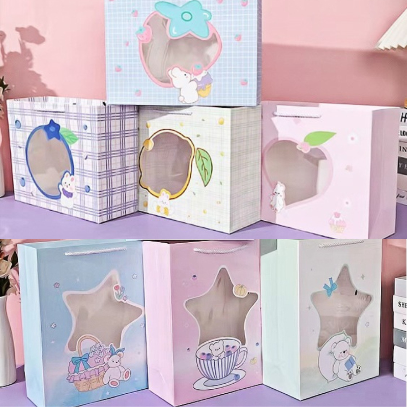 

Paper Bag Tali Window Mika Transparan Premium Bahan Tebal Vertikal Horizontal / Goodie Bag / Hand Bag Warna Macaron Pastel