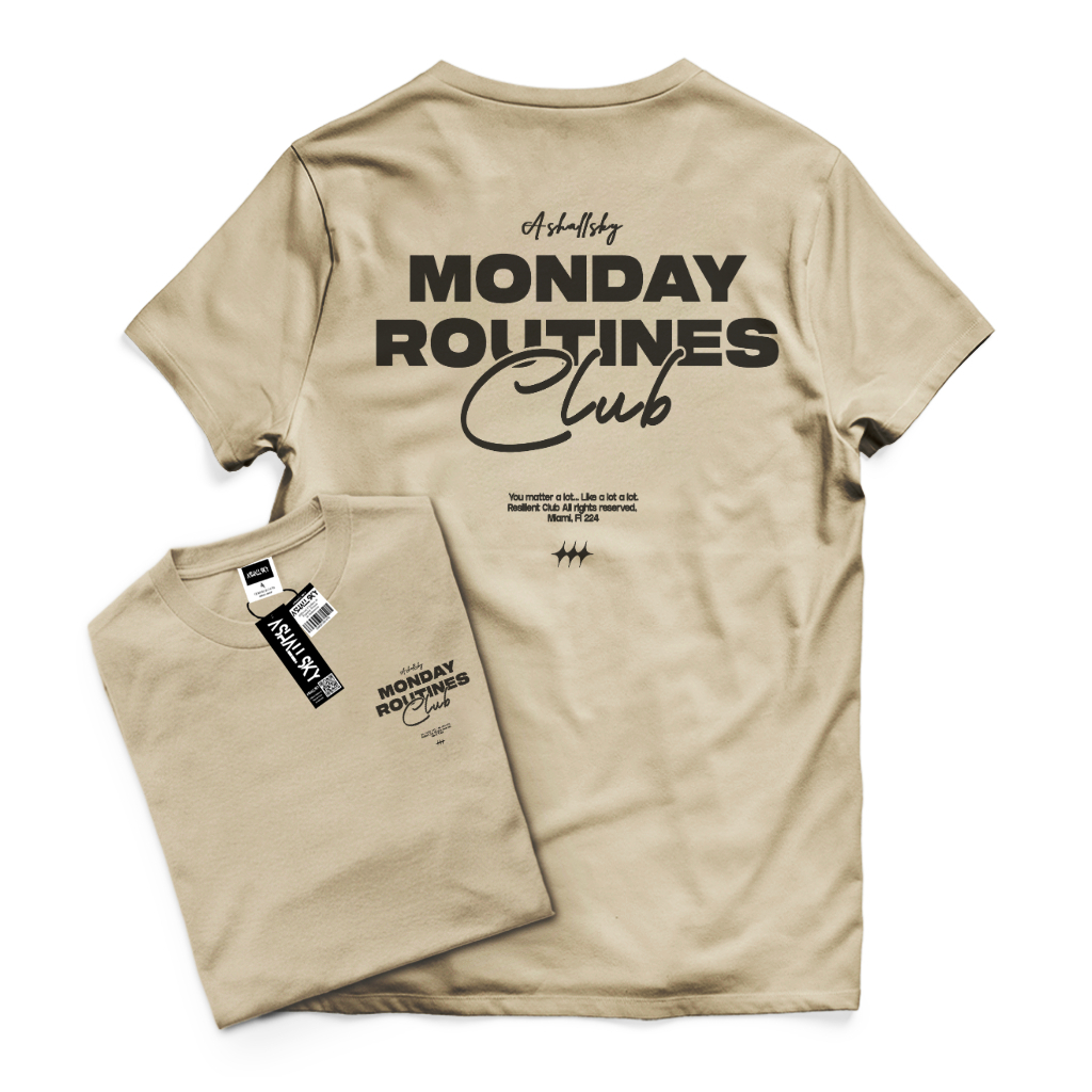 Ashall.SkyT-shirt Distro Pria/Wanita Motif Monday Kaos Pria Wanita Kaos Distro Warna Cream Kaos Katu