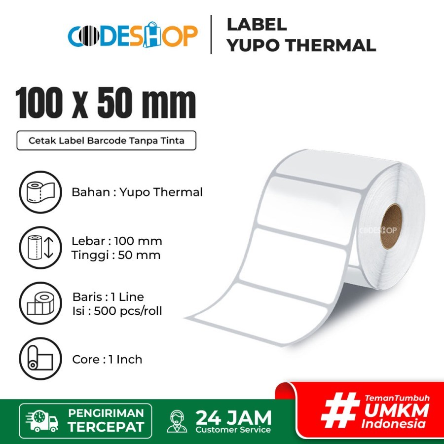 

Label Yupo Thermal 100 x 50 Kertas Sticker 100x50 mm Stiker Barcode 100x50mm Termal 1 Line 100mmx50mm Isi 500pcs