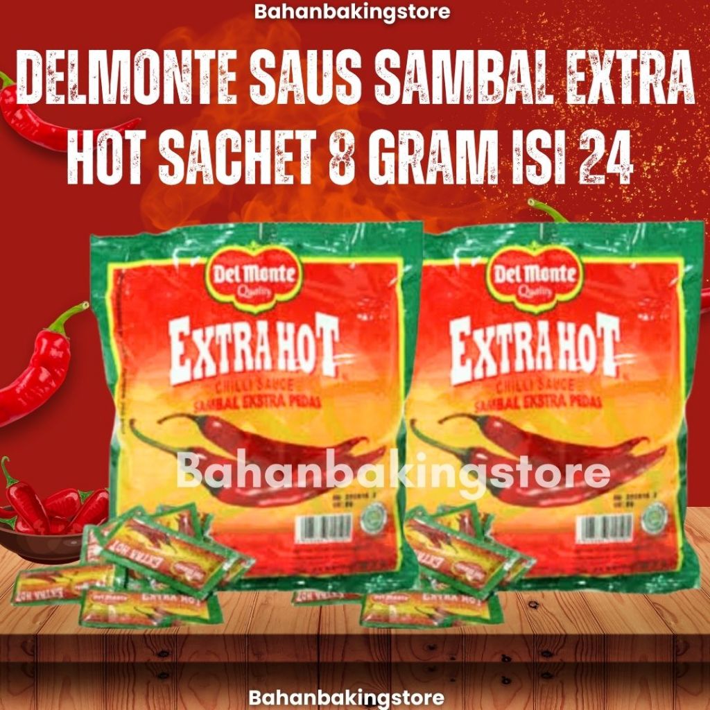 

DELMONTE SAUS SAMBAL EXTRA HOT SACHET 8 GRAM ISI 24 | DELMONTE SAUS PEDAS CABAI