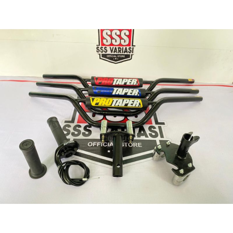 paket stang trail hitam+dudukan/adaftor stang+gas spontan daytona polos