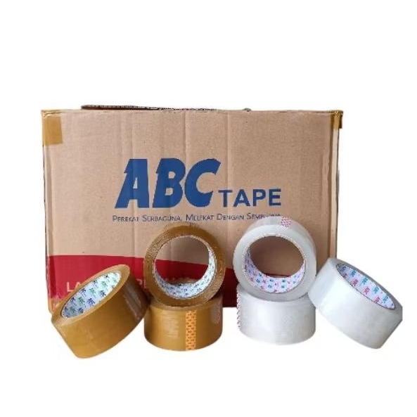 

Opp clear tan 48mm ABC / isolasi besar putih coklat / lakban putih / lakban coklat / isolasi putih