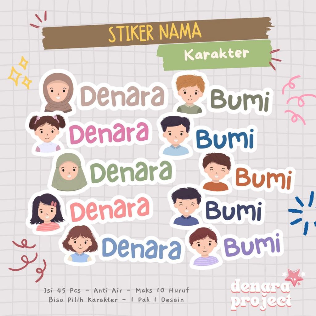 

45 PCS (Custom) Sticker Nama Alat Tulis Karakter