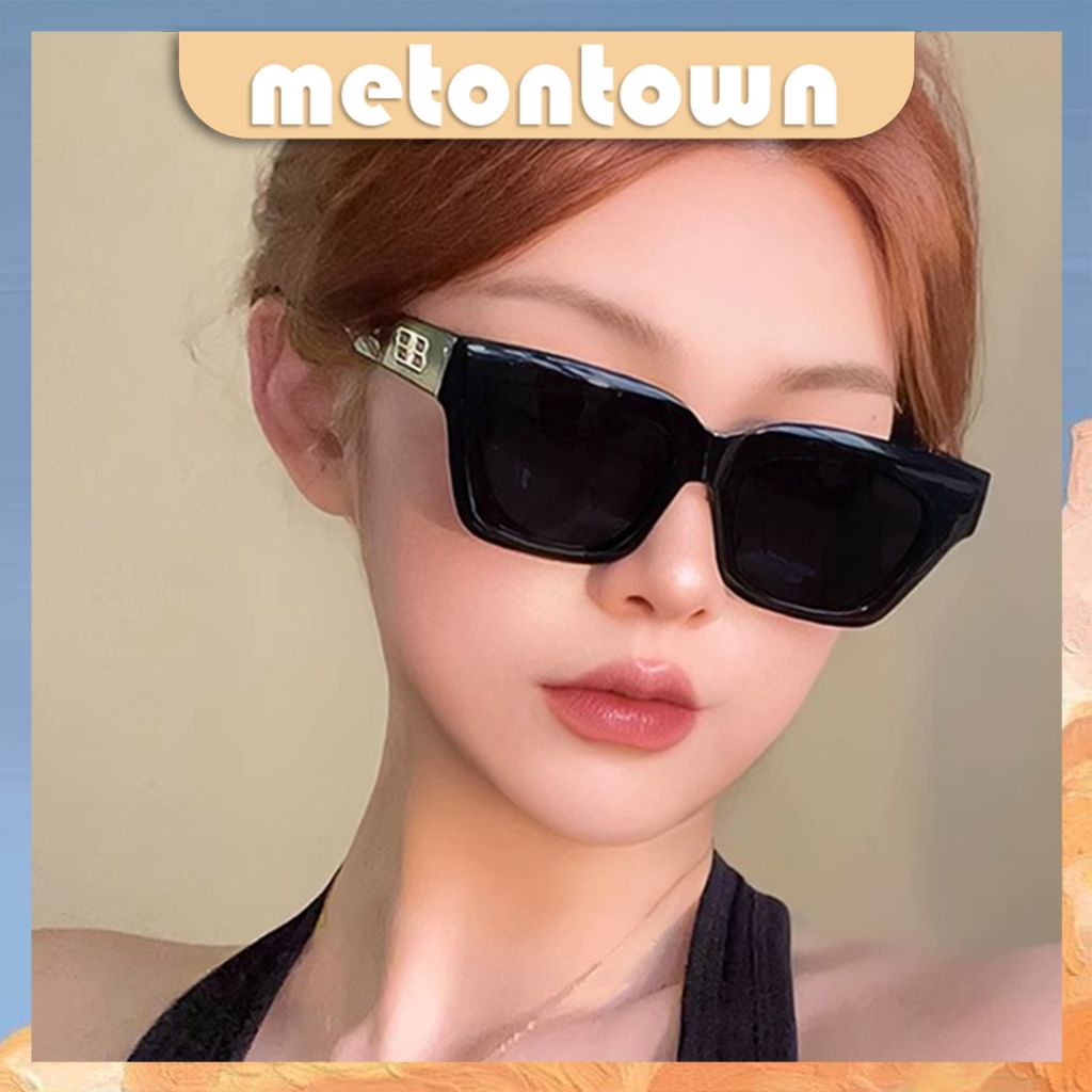 Mtt Kacamata Hitam Cat Eye Bingkai Double B Logo Sunglasses Fashion Pelindung Sinar UV400