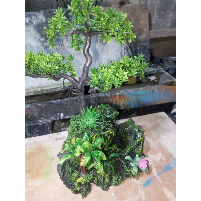 Tebing aquascape ornamen bukit batu variasi bonsai sintetis