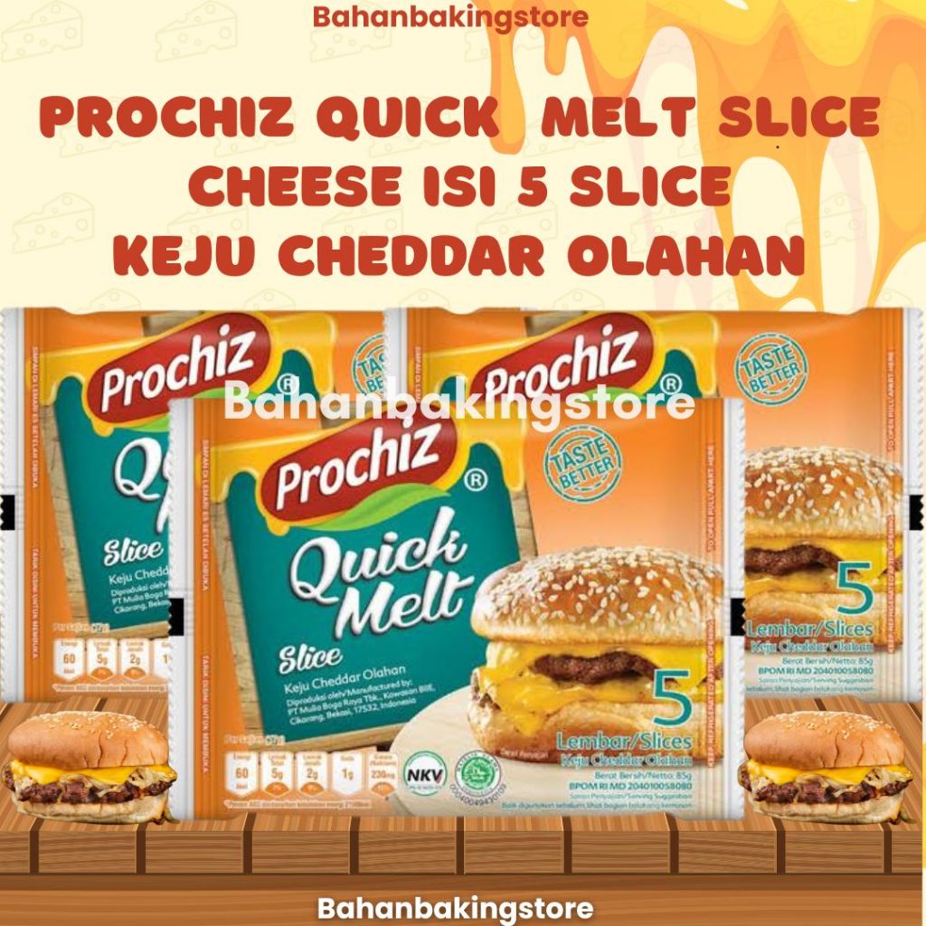 

Prochiz Quick Melt Cheese Cheddar Olahan Slice 5 | Keju Cepat Meleleh Isi 5 Lembar