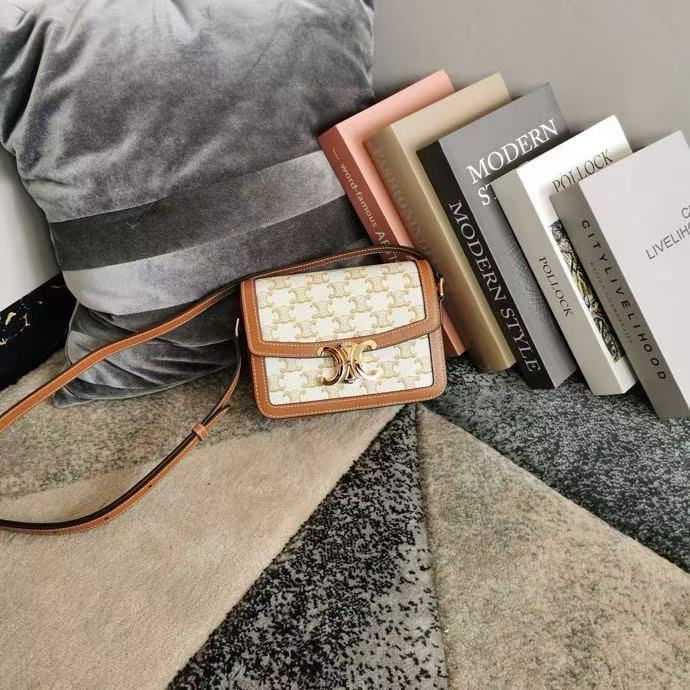 CELINE Triomphe Cross Shoulder Bag Vintage White 188882