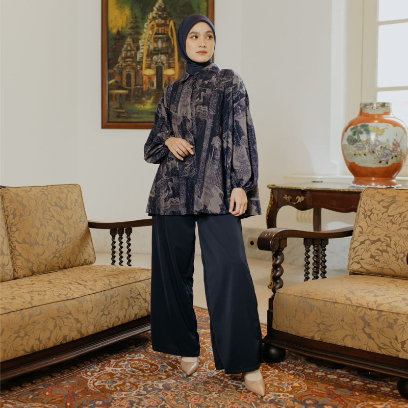Lozy Hijab - Syifa Blouse Lozy X Cut Syifa (Abaya Dress Atasan Blouse Motif Abstrak Bahan Cool Touch