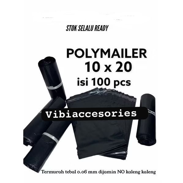 

Plastik Polymailer Hitam Glossy (10x20) isi 100 pcs Polymailer Lem