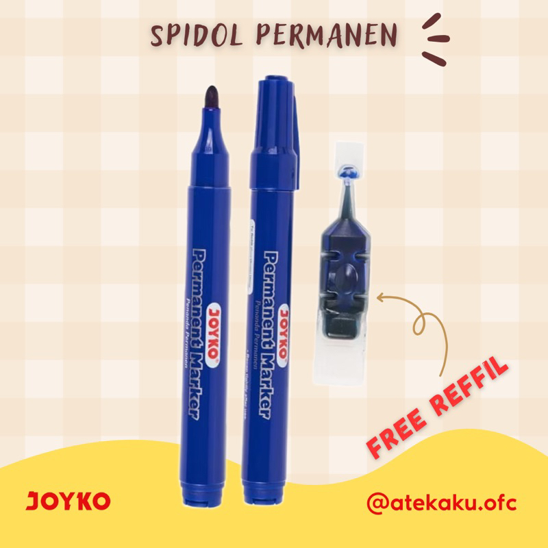 

Spidol permanen Permanent Marker-Biru Free Reffil Joyko PM-34RF