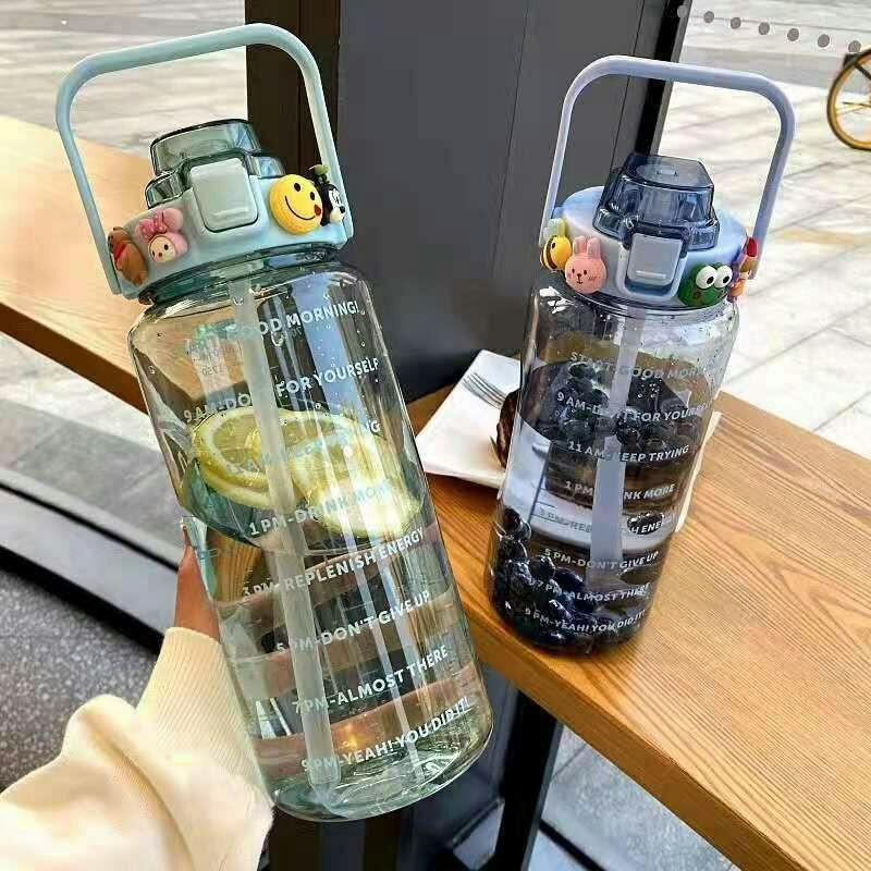 Botol Minum Jumbo 2 Liter Motivasi Penanda Waktu Tritan Quifit Handle Bening 2000ML - Botol Minum 2L