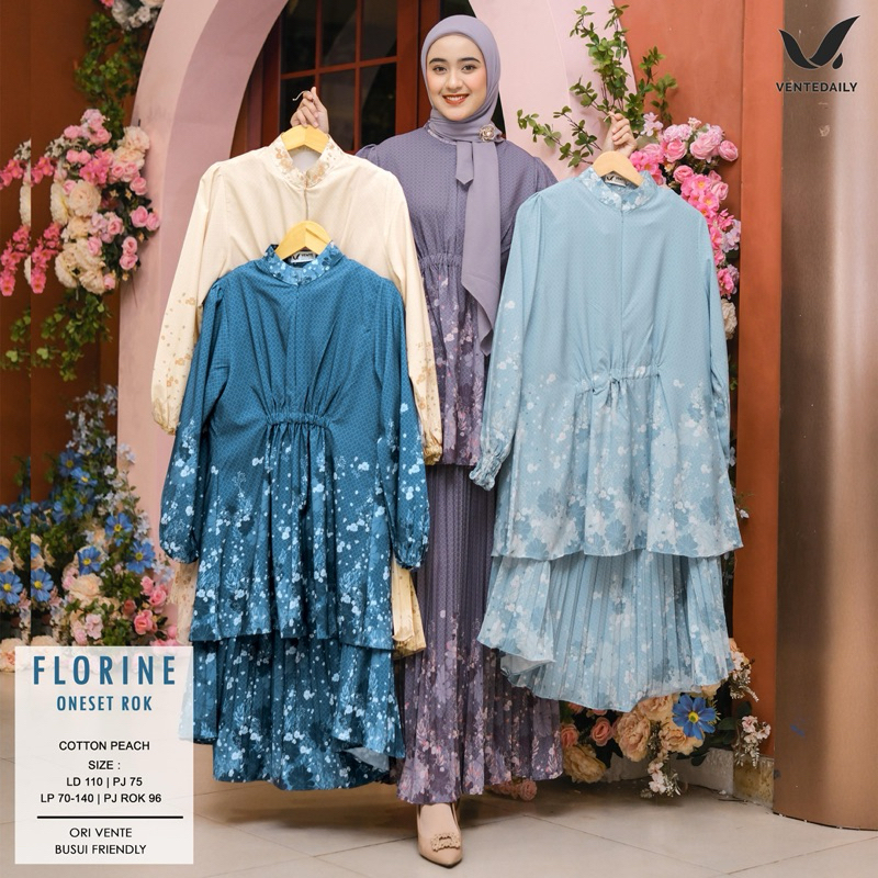 XBR | Florina Set Rok Wanita Muslim Atasan Tunik Terbaru Setelan Rok Kondangan Kekinian Motif Bunga