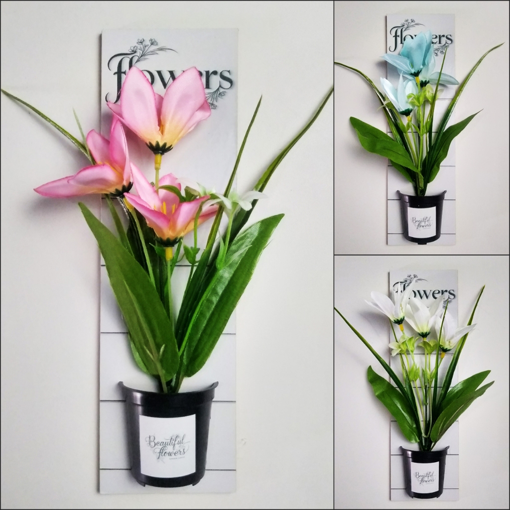 Hiasan Dinding Lily Artificial dengan Perekat, Tanpa Paku
