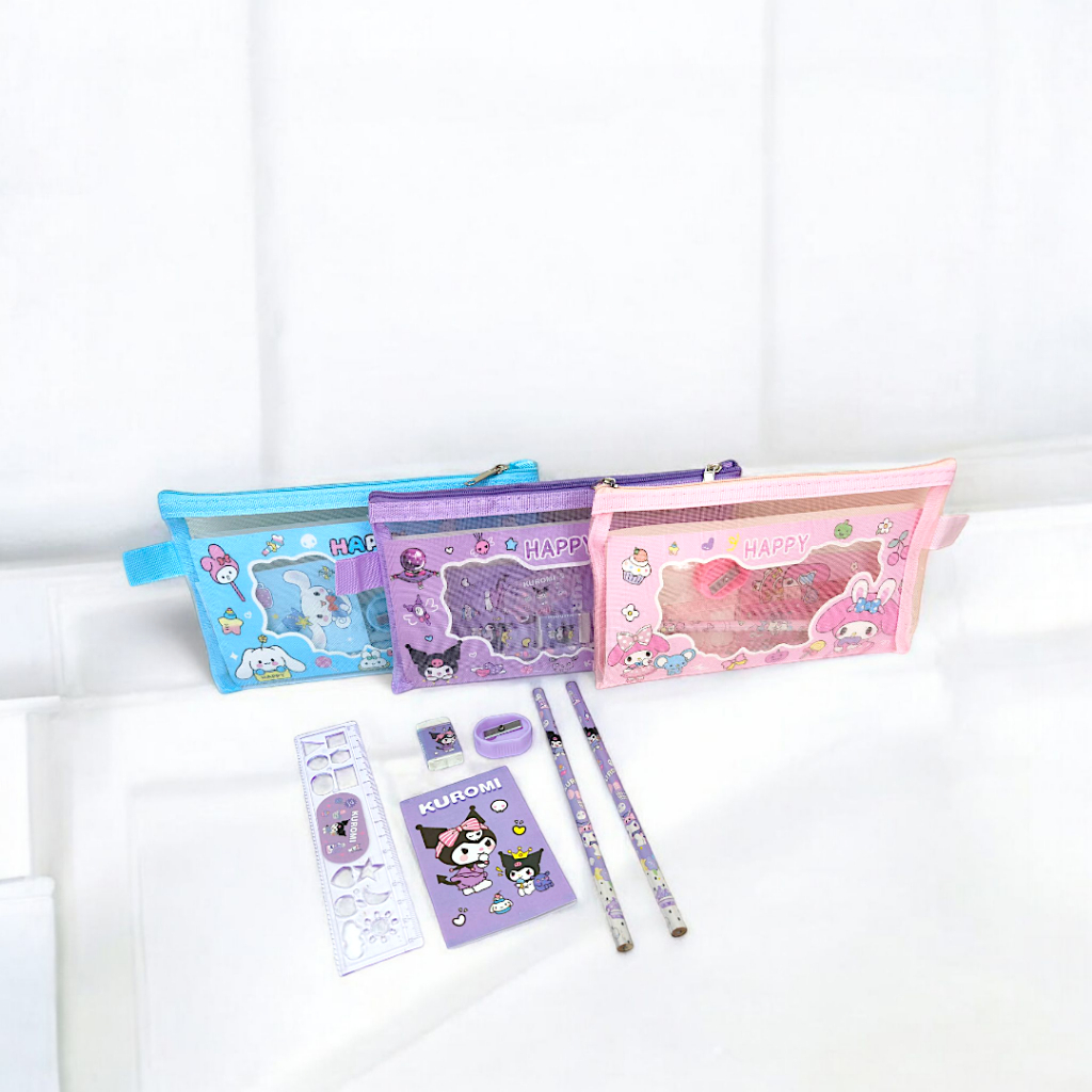 

6in1 Study Set Alat Tulis Anak Lucu / Pensil Set Dompet Untuk Sekolah