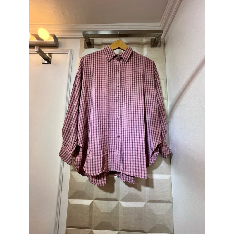 kemeja oversize crinkle premium motif kotak