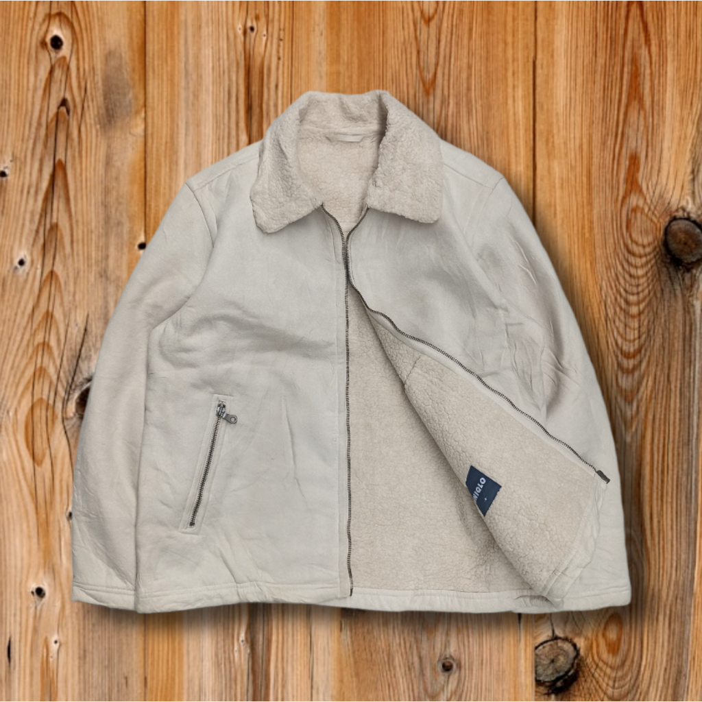 Jacket Casual Kulit Suede Sherpa By UNIQLO // Casual Leather Jacket Rare UNIQLO // Jacket Kulit Sued