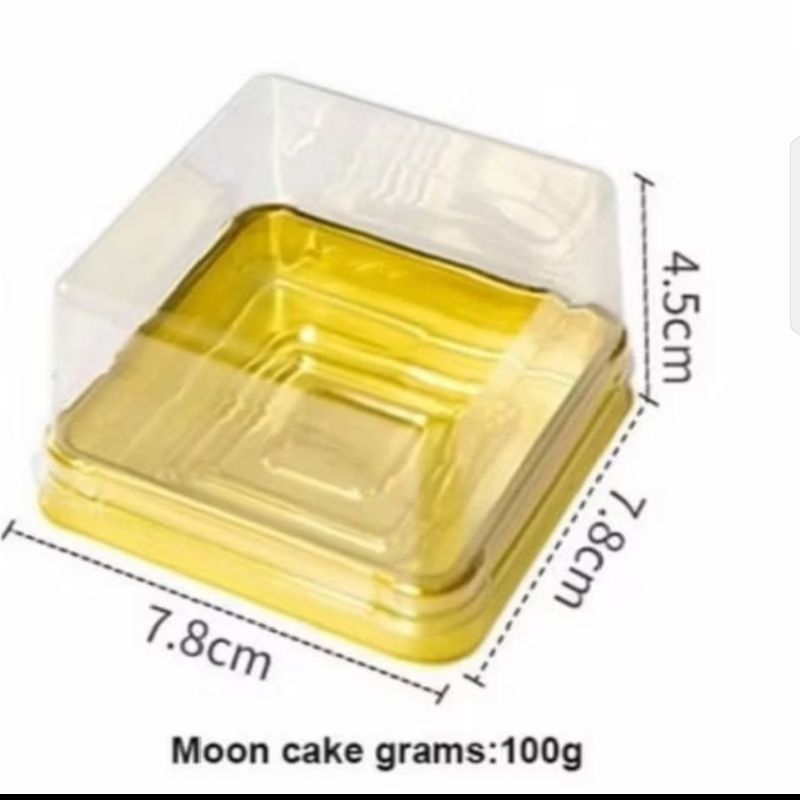 Tray Mika Segi Petak tutup Gold Kue Mochi Mooncake Agar-Agar