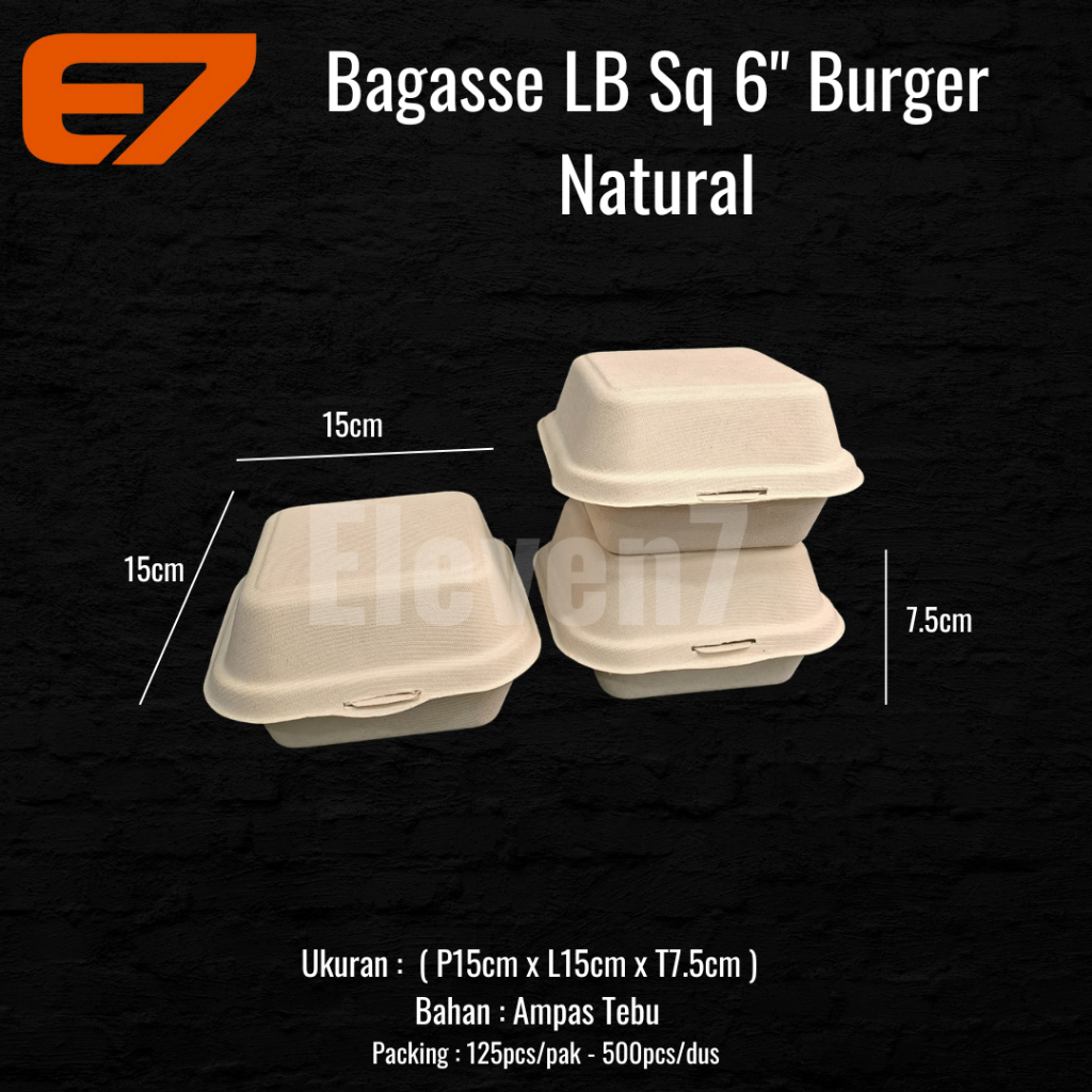 Box Burger Bagasse Natural - Cake Box, Lunch Box , Burger, Roti (125pcs)