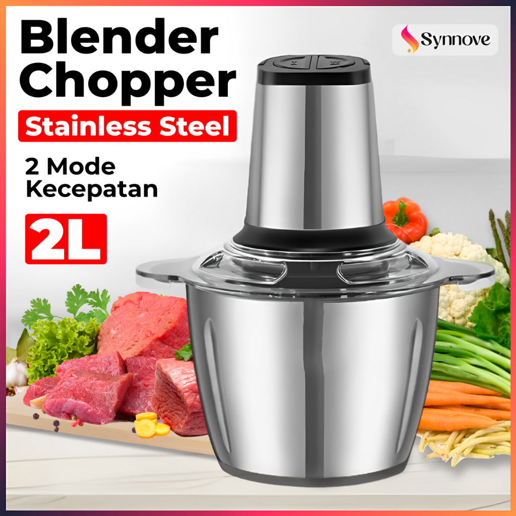Chopper Daging Dan Bumbu 2L Blender Bumbu Dapur Coper Penggiling Daging Stainless Food Processor