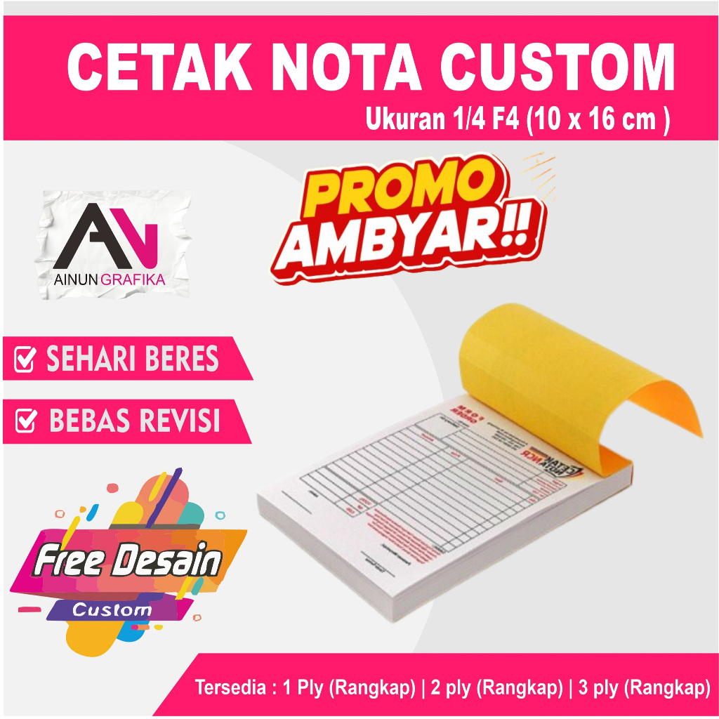 nota custom, cetak nota emas, nota custom jual beli emas ukuran 1/4 F4 1 ply / 2 ply / 3 ply 50 lbr