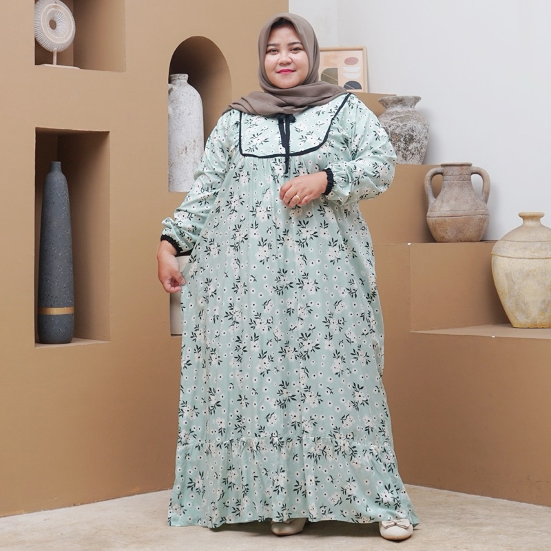 GAMIS JUMBO RAYON LD 130 MUAT BB 100KG BUSUI MODEL TERBARU MOTIF BUNGA GAMIS JUMBO RAYON ADEM