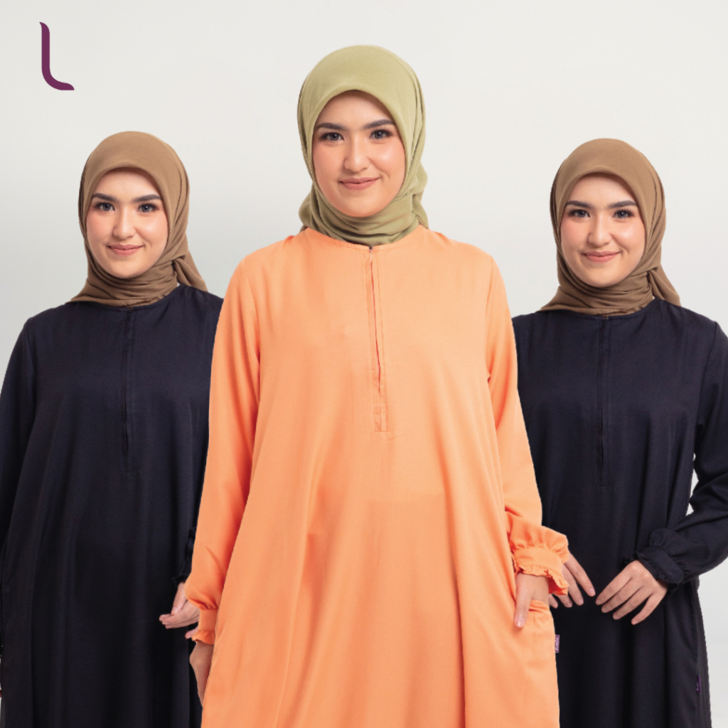 Elzatta Baju Gamis Wanita Polos Gamis Manset Frills Katun Ravelli