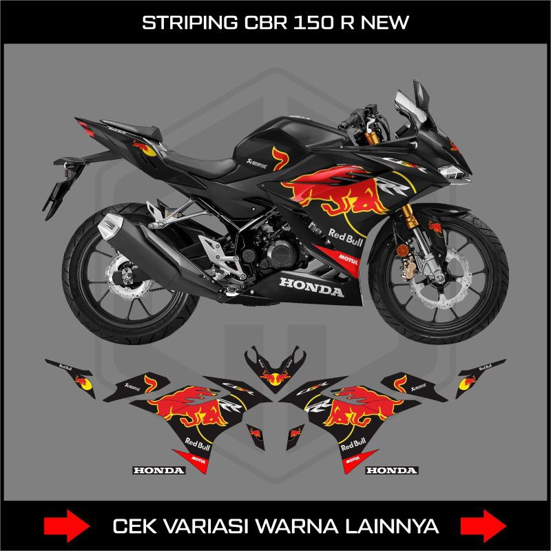 STRIPING STIKER MOTOR HONDA CBR 150R NEW / STICKER VARIASI MOTOR HONDA CBR 150R BARU DESAIN REDBULL 
