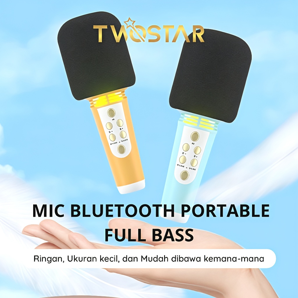 Mic Bluetooth Karaoke Super Bass Tanpa Kabel LED